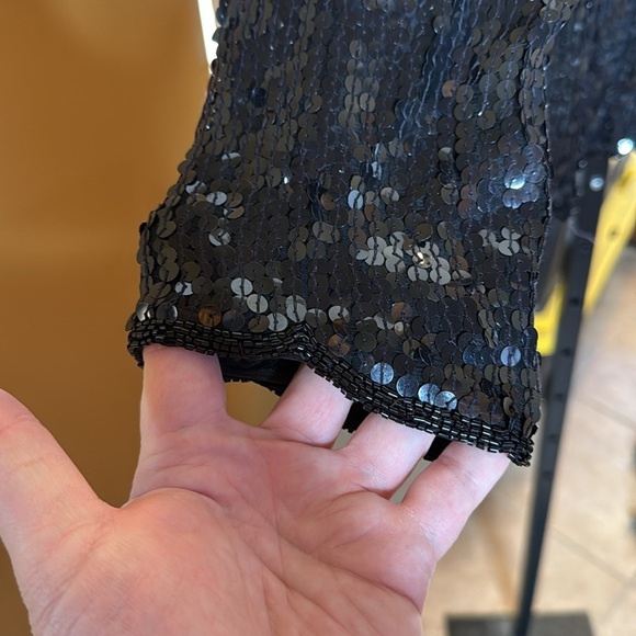 Vintage 80’s Petite Illustrations Sequins Black Silver 100% Silk Top Size MP - Picture 2 of 12